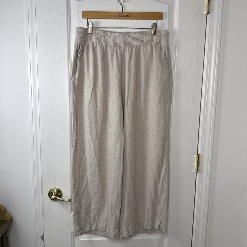 Old Navy Pants Womens L Beige Wide Leg Linen Blend High Waisted Comfort Waist